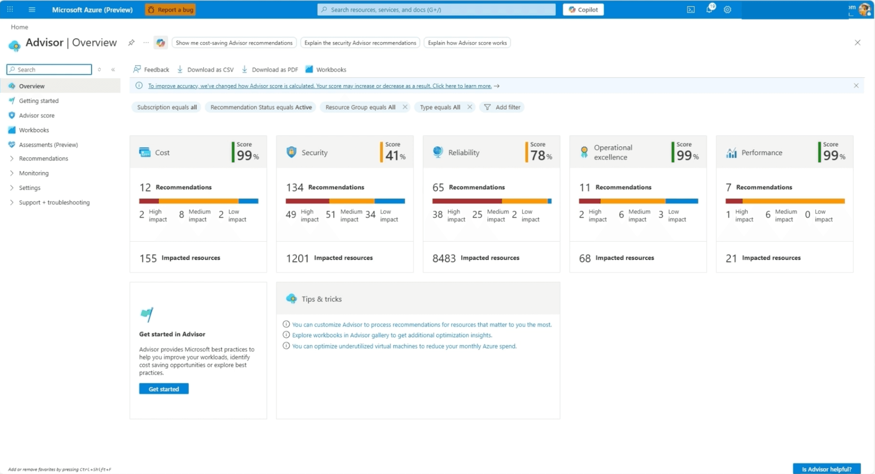 The classic experience: 8,483 impacted resources under a single category, hundreds of recommendations across five pillars. Technically correct advice with no way to know which of it matters to your business.