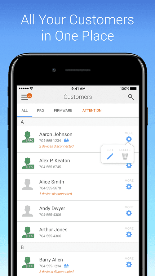 OvrC customer view showing locations and network health