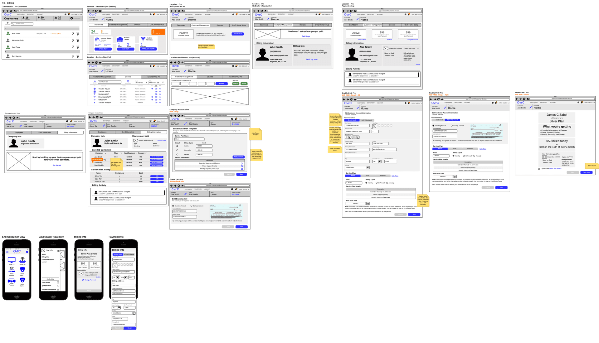 OvrC billing feature wireframes